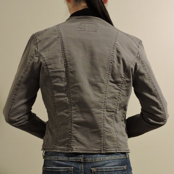 Esprit Grey Soft Demin Jacket with Hook Closure and Zip Sleeve Details - Picture 8 of 13